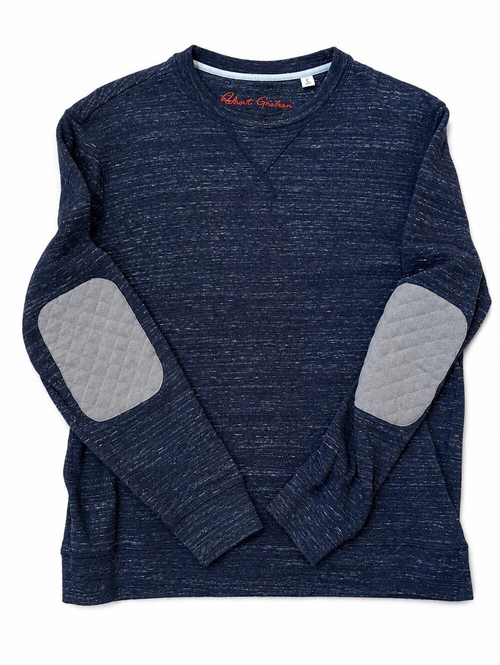 Robert Graham Sweater Mens Large Classic Fit Long Sleeve Elbow Patches Blue